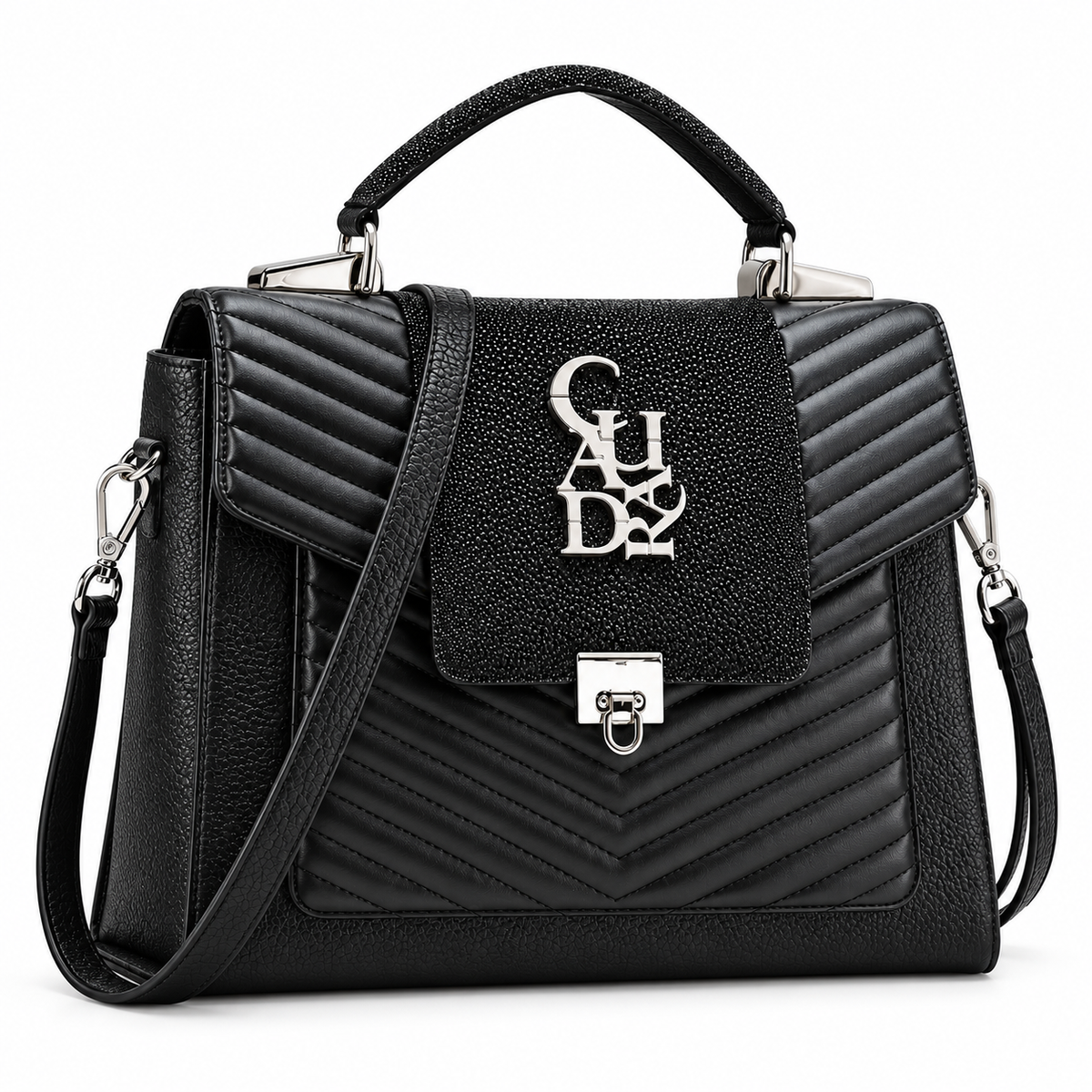 Women’s Black Quilted Satchel Handbag Top Handle Crossbody Shoulder Bag