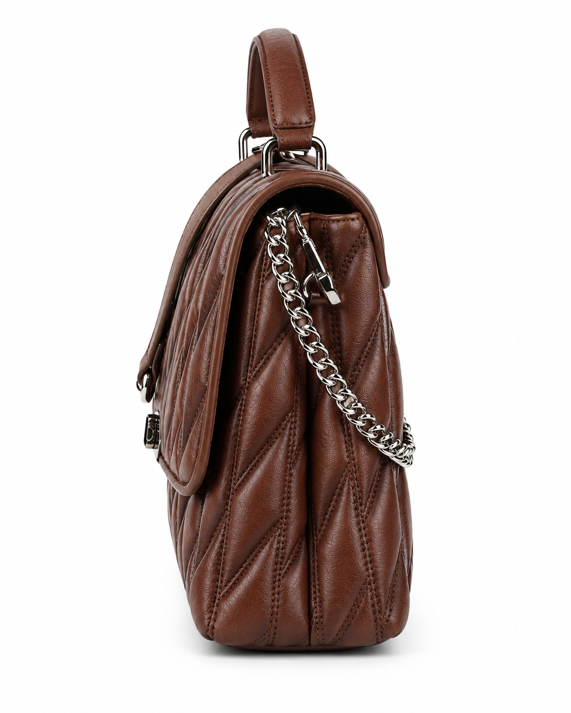 Women’s Brown Quilted Handbag Satchel Top Handle Chain Shoulder Bag