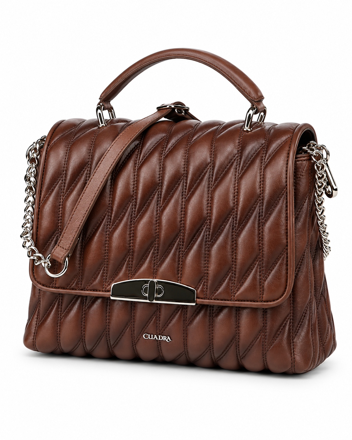 Women’s Brown Quilted Handbag Satchel Top Handle Chain Shoulder Bag