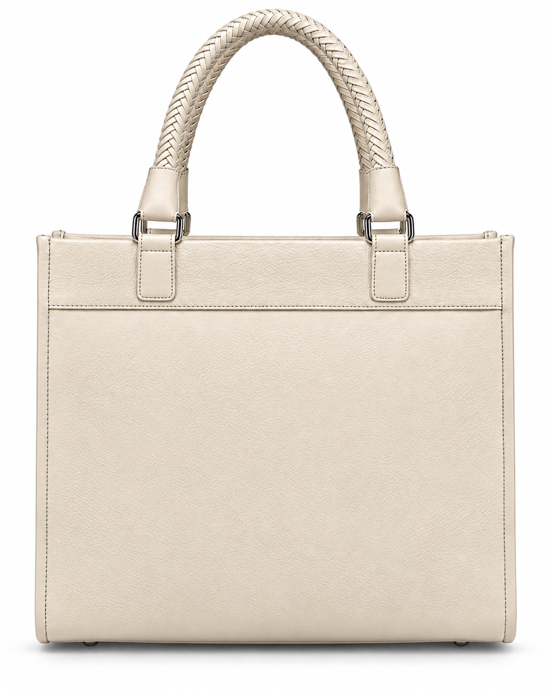 Women’s Cream Ivory Tote Handbag Braided Handles Tassel Shoulder Purse