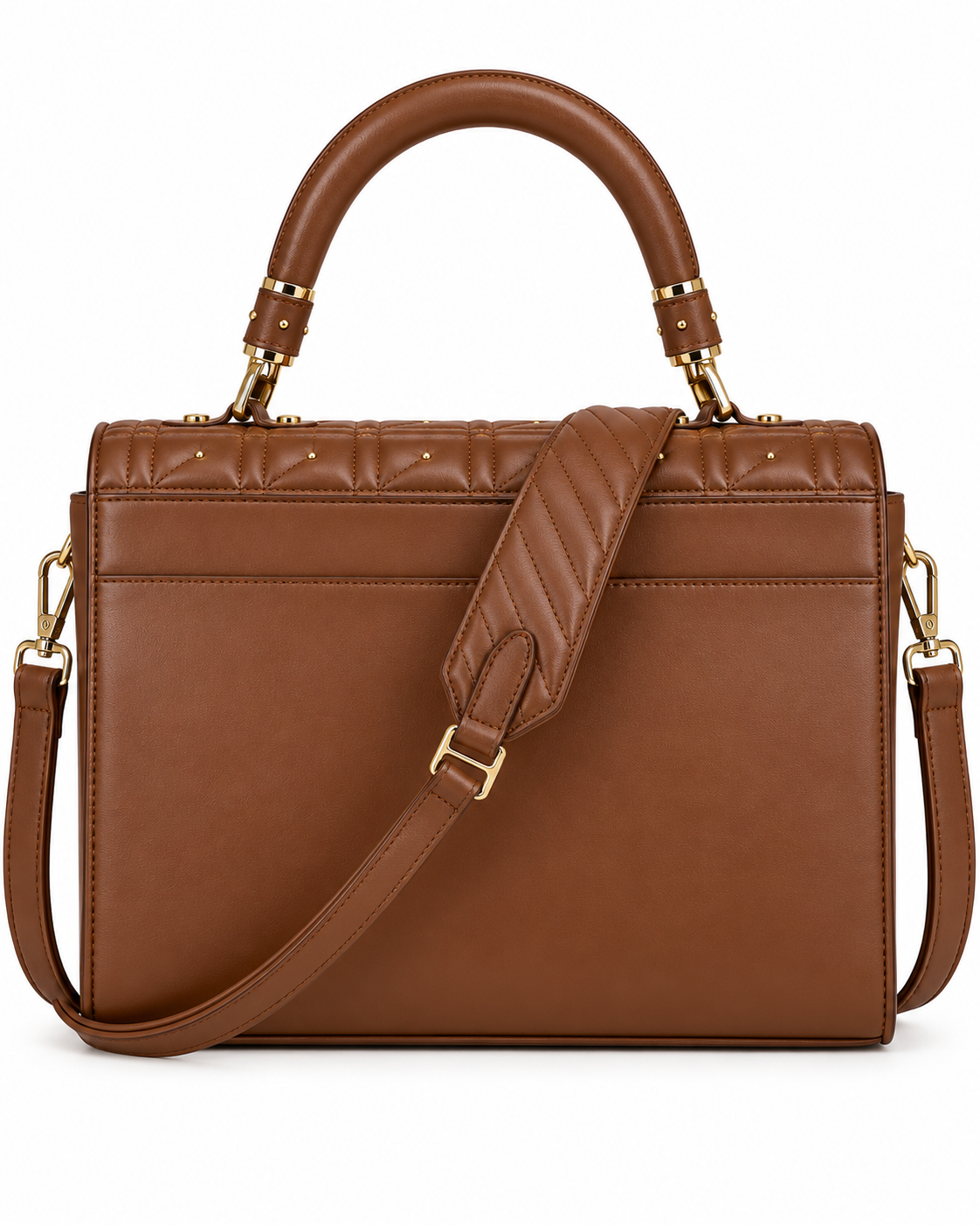 Women's Brown Quilted Rhinestone Handbag Satchel Purse Crossbody Shoulder Bag