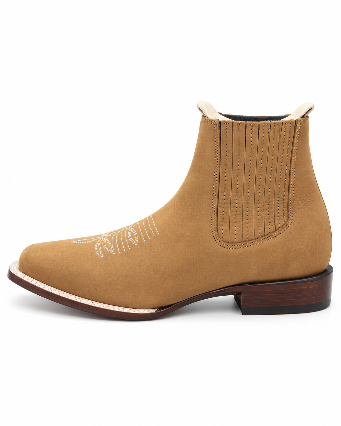 Men’s Tan Western Ankle Boots Chelsea Cowboy Boot Embroidered Square Toe