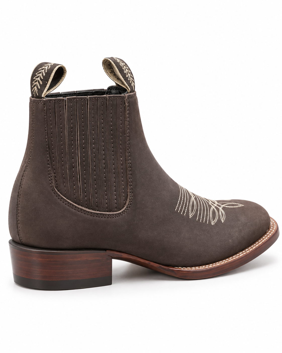 Men’s Dark Brown Western Ankle Boots Chelsea Cowboy Embroidered Square Toe