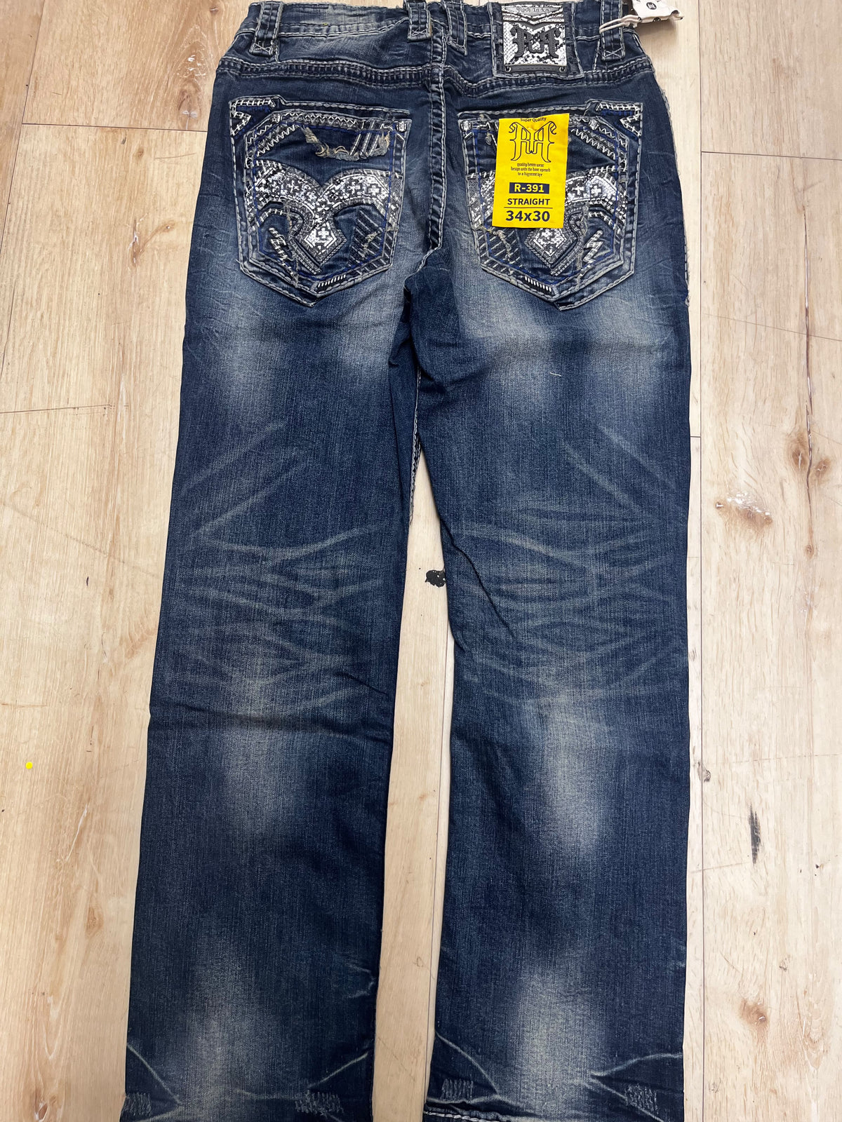 Men’s Distressed Denim Jeans Dark Wash Thick Stitch Bootcut / Straight Leg Jeans