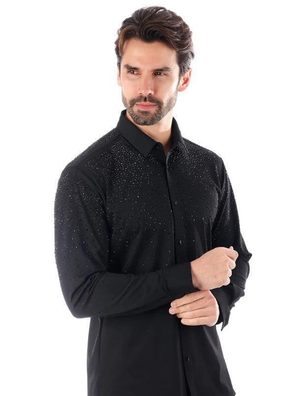 Chic Tone Color Black  Long Sleeve Shirt