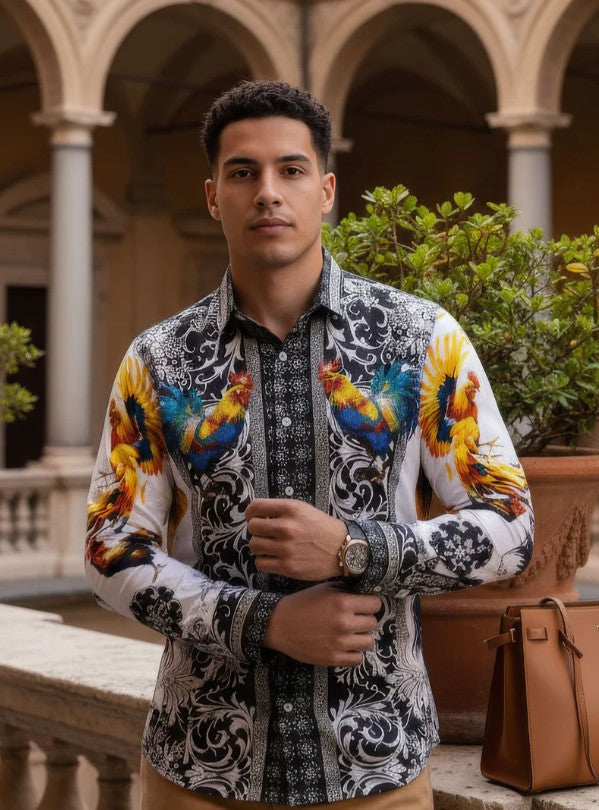 Bozeman rhinestone men's long sleeve slim fit shirt